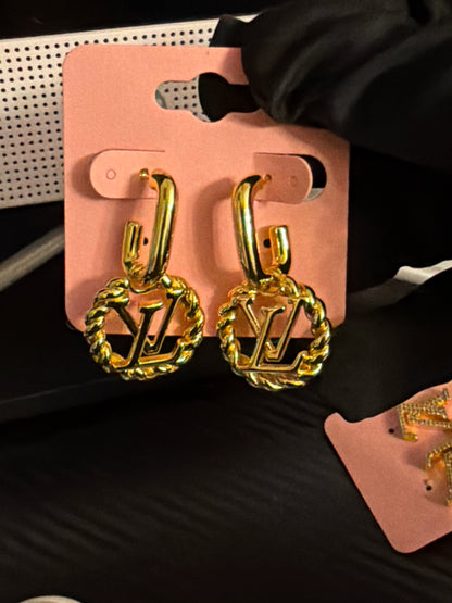 Brass Hoop Drop Earrings