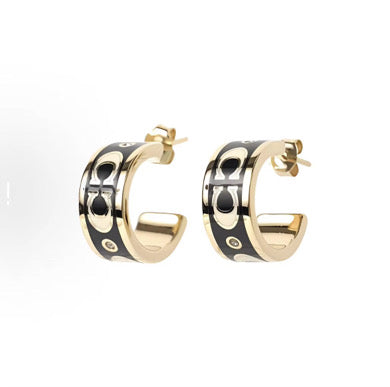 Black and Gold C Earrings