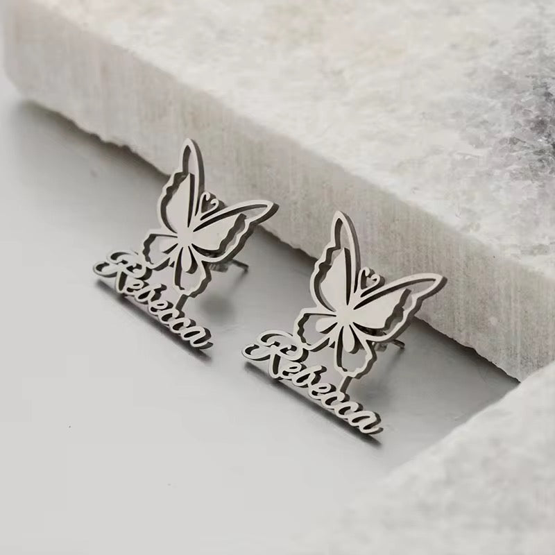 Custom Name Butterfly Stud Earrings