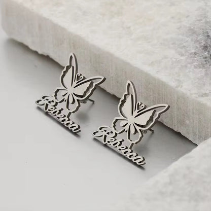 Custom Name Butterfly Stud Earrings