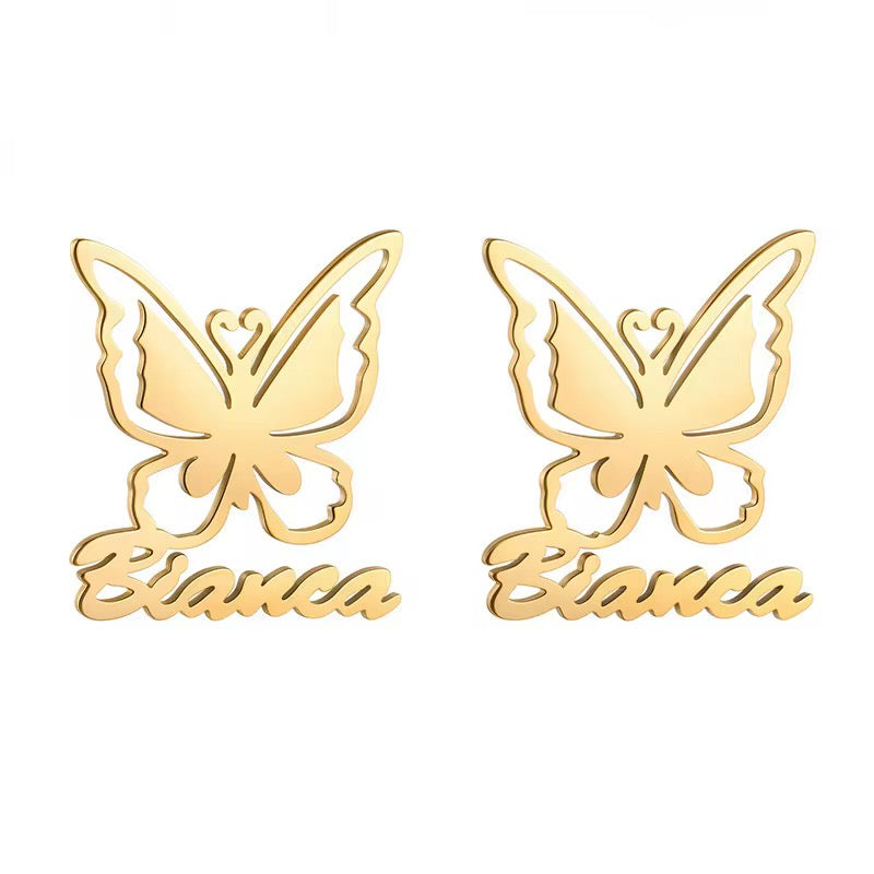 Custom Name Butterfly Stud Earrings